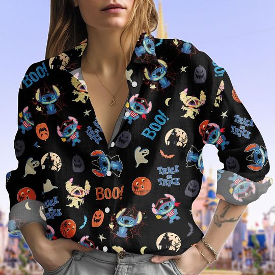 Discover Halloween Stitch Blouse Shirt, Disney Stitch Women Shirt, Magic Kingdom Shirt, Halloween Party Shirt, Spooky Season Shirt