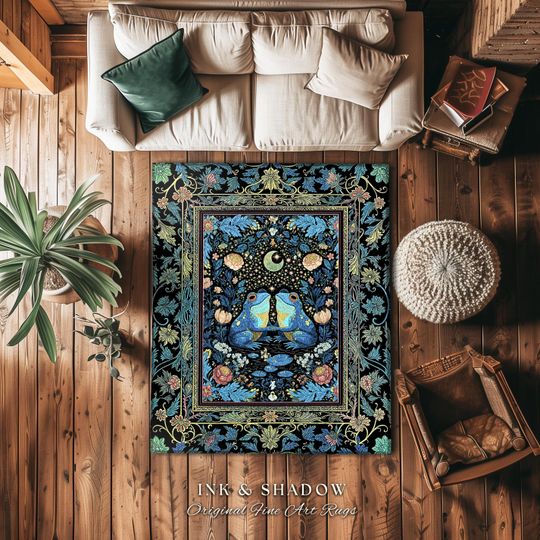 Discover Bl Moon Frog Lovers Bedroom Accent | Whimsigoth Area Rug Enchanted Garden Decor Goblincore Whimsy Fairycore Style Mystical Cottagecore |
