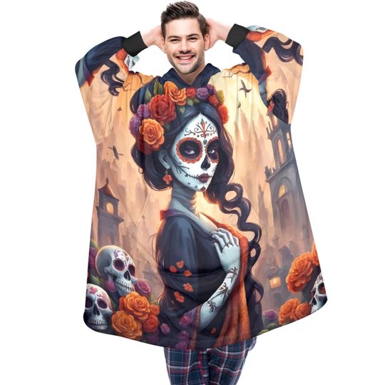 Blanket Hoodie personalized blankets hoodie that is a blanket Mexico Chicano Da De Los Muertos Halloween Horror