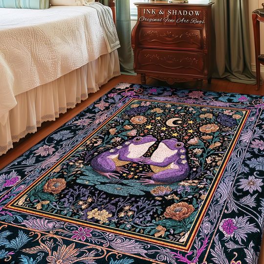 Discover Enchanted Garden Frog Lover Accent Rug | Folklore Bedroom Area Mystical Fantasy Cottagecore Style Fairycore Decor Celestial Nature Whimsical