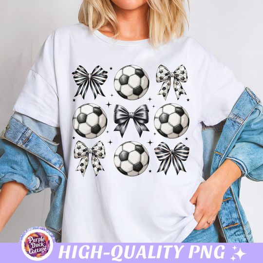 Discover Retro Soccer PNG Coquette Soccer Bow Design Soccer Game Day Shirt Soccer Mom PNG Sport Mama Soccer Sublimation Player Soccer Girl Team Gift