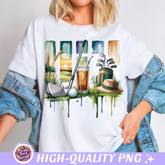 Discover Watercolor Golf PNG Golfing Shirt Design Golf Gift for Him Sport Png Sublimation Design Golfer Day Summer Golf Women Print Digital Download