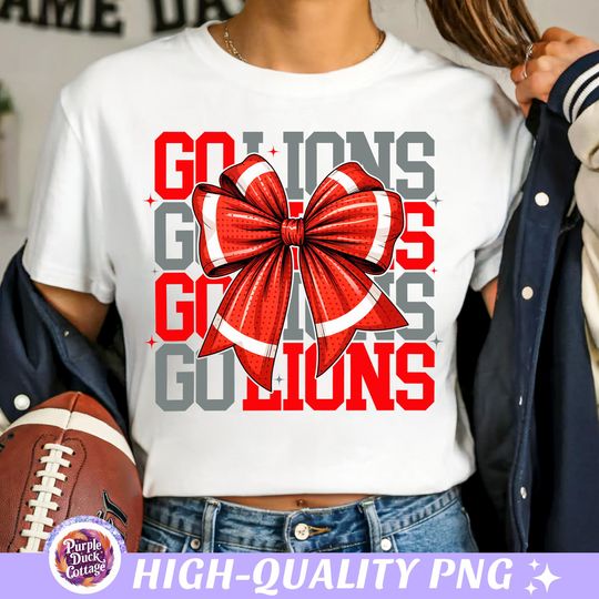 Lions Game Day Mom T-Shirt, Sport Coquette Bow Shirt, Game Season Shirt, Mama Sport Shirt