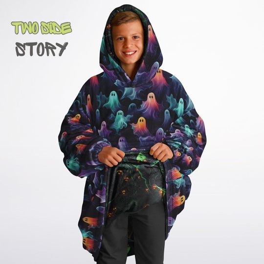 Discover Neon Ghosts  Halloween Reversible Kids Snug Hoodie,Oversized Double Sided Youth Hoodie Blanket,Warm Blanket with Sleeves,Unique Gifts