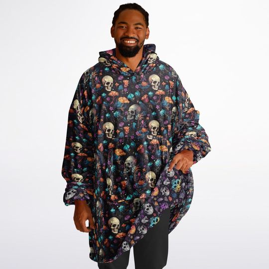 Discover Psychedelic Trippy Horror Halloween Purple Skulls Reversible Snug Hoodie,All Over Print Pullover Hooded Blanket Sleeves,Fun Halloween Gift