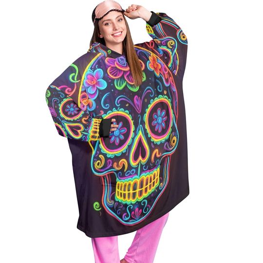 Sugar Skull Blanket Hoodie Da De Los Muertos Personalized Blanket