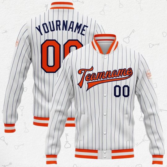 Personalized Varsity Jacket with Stripes  Custom Name & Number Baseball Gift