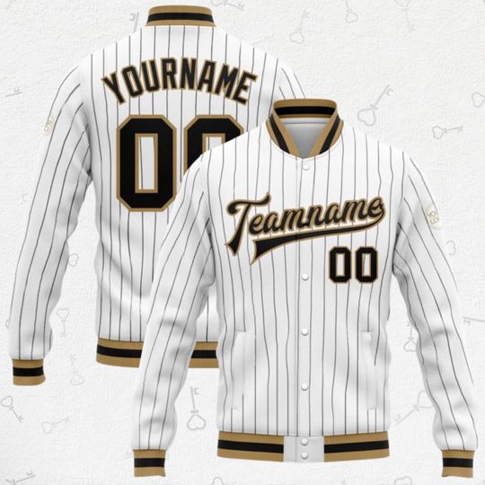 Discover Custom Baseball Jacket with Name and Number | Personalized Varsity Striped Bomber