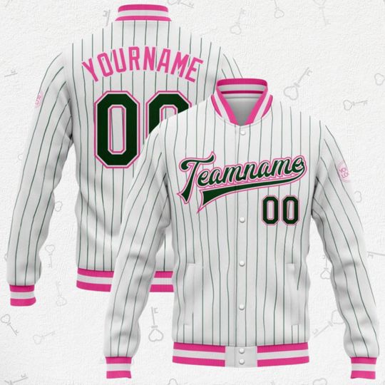 Discover Custom Pink Baseball Jacket - Personalized Varsity Style - Name & Number - Cute Retro Gift for Her or Him