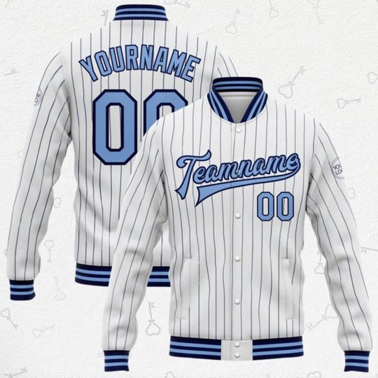 Discover Custom Baseball Jacket With Blue Trim | Personalized Varsity Bomber With Name & Number