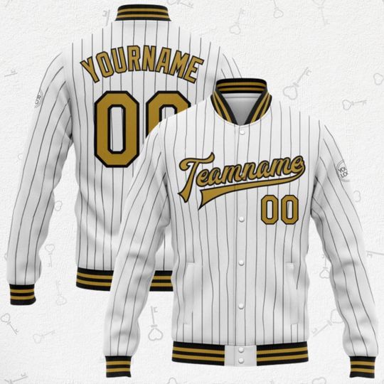 Custom Baseball Jacket with Gold Trim | Personalized Varsity Bomber with Name & Number