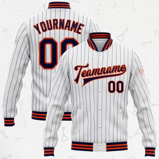 Custom Orange Blue Varsity Jacket | Personalized Striped Bomber with Name & Number