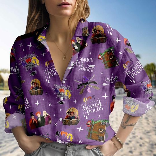 Halloween Hocus Pocus Blouse Shirt, Sanderson Sisters Women Shirt, Disney Witches Casual Shirt, Trick Or Treat