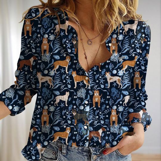 Discover Staffordshire Terrier Blouse Shirt, Staffordshire Women Shirt, Pets Lover Casual Shirt, Long Sleeve Shirt, Animal Lover Gift