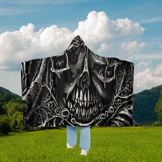 Discover Gothic Skull Snuggle Blanket, Cozy Hoodie Blanket, Oversized Throw, Unique Home Decor, Perfect for Halloween and Gift Ideas