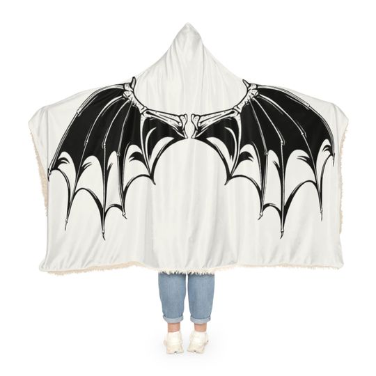 Gothic Hooded Snuggle Blanket with Bat Wing Design, Cozy Throw, Halloween Gift, All-Season Comfort Blanket, Movie Night Essential