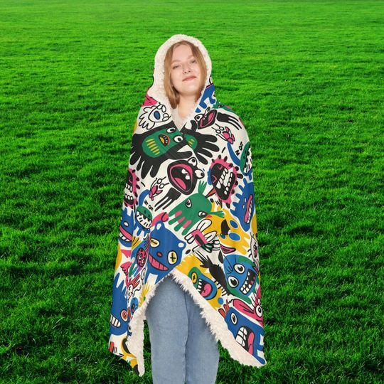 Discover Colorful Monster Hooded Snuggle Blanket, Cozy Gift for Kids, Fun Wearable Blanket for Home, Perfect for Travel & Sleepovers