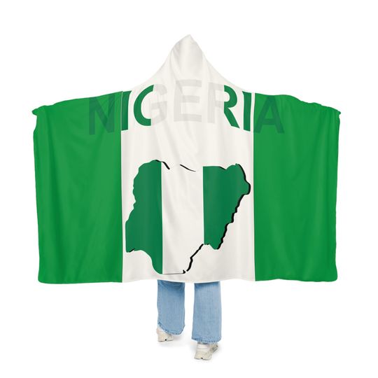 Discover Nigeria Flag Hooded Snuggle Blanket, Sherpa Hooded Blanket, Fleece Hooded Blanket, Unisex Blanket, Custom Blanket Gift, Blanket Hoodie