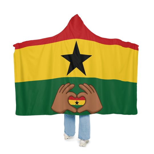 Ghana Flag Snuggle Blanket Hoodie, Sherpa Hooded Blanket, Fleece Hooded Blanket, Personalized Travel Blanket