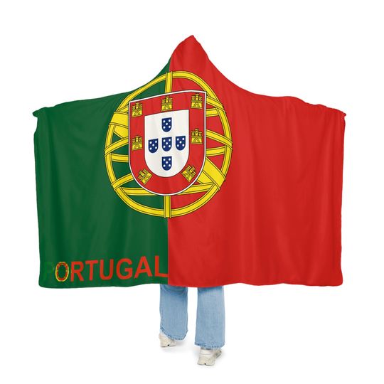 Portugal Flag Snuggle Blanket Hoodie, Sherpa Hooded Blanket, Fleece Hooded Blanket, Unisex Snuggle Blanket, Blanket Gift