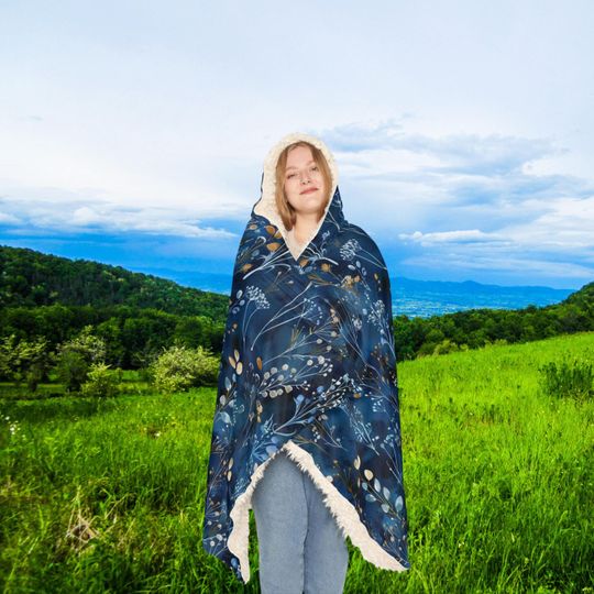 Cozy Floral Snuggle Blanket, Soft Wearable Blanket, Hooded Oversized Blanket, Gift for Home, Couch Blanket for Relaxation