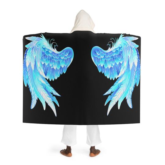 Angel Wings Kids Hooded Sherpa Fleece Blanket, Cozy Warm Blanket with Hood, Children's Snuggle Throw, Winter Gift Idea, Soft Plush Wrap