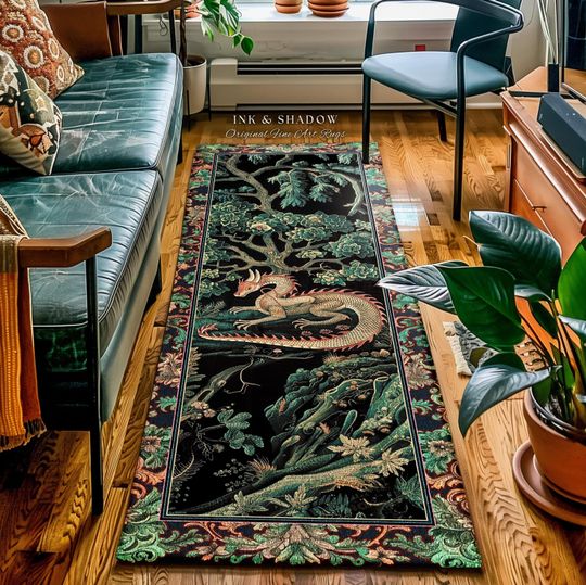 Discover Woodland Dragon Runner Enchanted Forest Medieval Fantasy Charm Rug Dark Forestcore Fairytale Cottagecore Renaissance Nature Art Home Accent