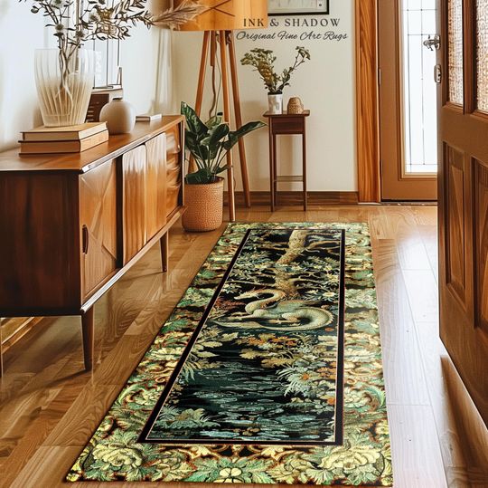 Discover Mystical Fantasy Dragon Rug Runner Enchanting Dark Nature | Ancient Aesthetic Chinese Dragon Art Decor Ethereal Dragon Decoration Forestcore
