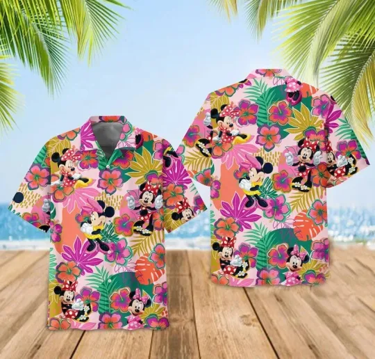 Discover Minnie Mouse Hawaiian Button Down Shirt Unisex Adults S-5XL