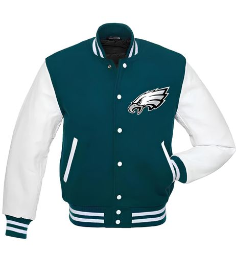 Discover Football Jacket Green Body White Baseball Jacket