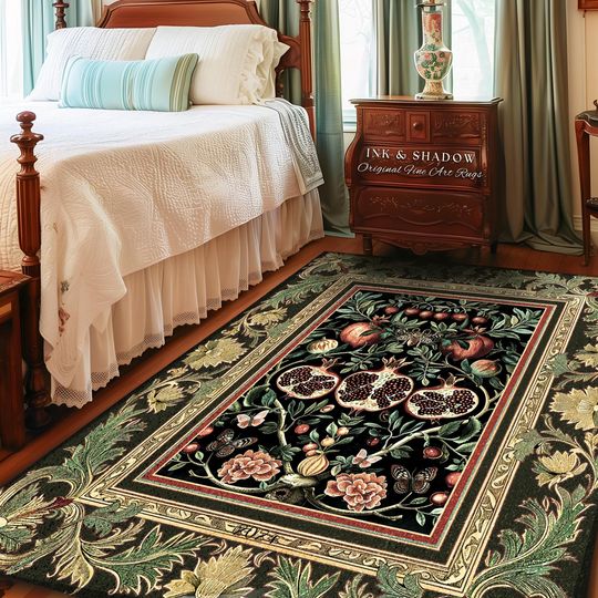 Discover Forestcore Moody Maximalism Pomegranate Rug Earthy Whimsigoth Aesthetic, Floral Fairycore Grunge Medieval Nature Inspired Woodland Gothic