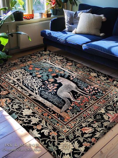 Discover Rustic Scandinavian Home Accent Rug | Boho Woodland Room Decor Whimsical Cottagecore Elegance Homey Aesthetic Magical Nature Inspired Room