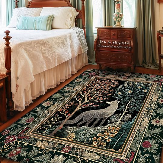Discover Danish Folk Art Forest Woodland Rug | Cozy Interiors Bohemian Elegance Scandinavian Aesthetic Bohemian Room Decor Magical Fairytale Folklore