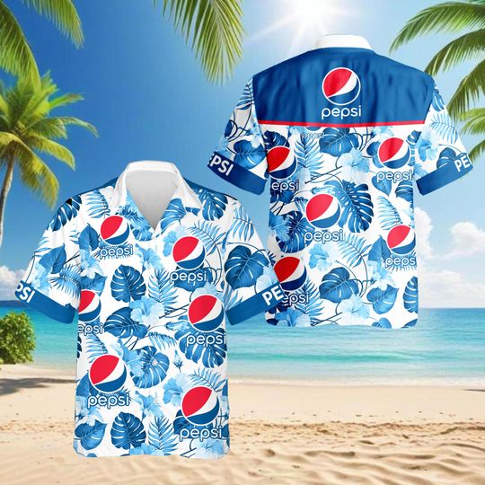 Pepsi Hawaiian Shirt, Tropical Aloha Shirt for Men Women, Pepsi Logo Beach Vacation Shirt, Summer Party Button Up Top