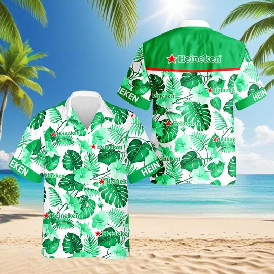 Discover Heineken Beer Hawaiian Shirt, Tropical Aloha Shirt for Men, Funny Beer Lover Gift, Summer Vacation Button Up Shirt, Beach Party Outfit