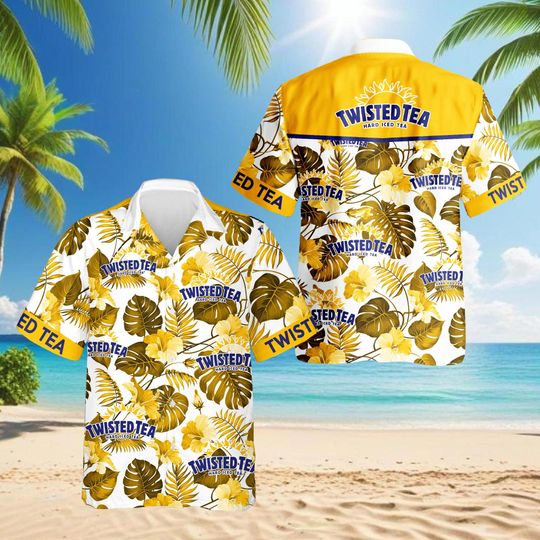 Twisted Tea Hawaiian Shirt, Beer Lover Shirt, Funny Drinking Party Shirt, Summer Beach Button Up, Tropical Vacation, Festival Party Outfit