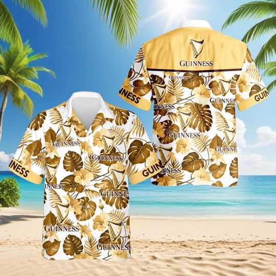 Guinness Beer Hawaiian Shirt, Tropical Aloha Shirt for Men, Funny Beer Lover Gift, Beach Party Outfit, Pub Drinking Festival Shirt