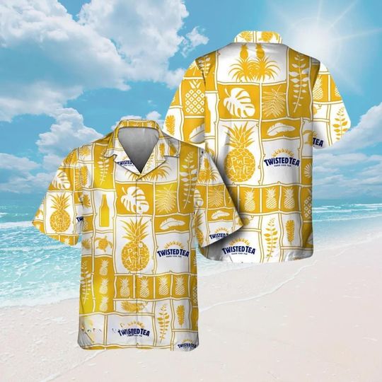 Twisted Tea Hawaiian Shirt, Yellow Aloha Shirt, Tropical Button Up, Unisex Vacation Outfit, Beer Lover Gift, Twisted Tea Fan Shirt