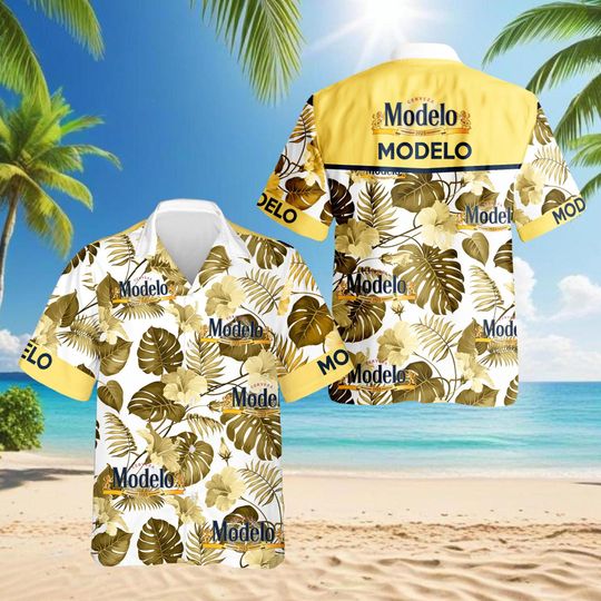 Discover Modelo Beer Hawaiian Shirt, Tropical Aloha Button Up, Summer Beach Party Outfit, Vacation Shirt for Men, Gift for Beer Lovers, Modelo Fan
