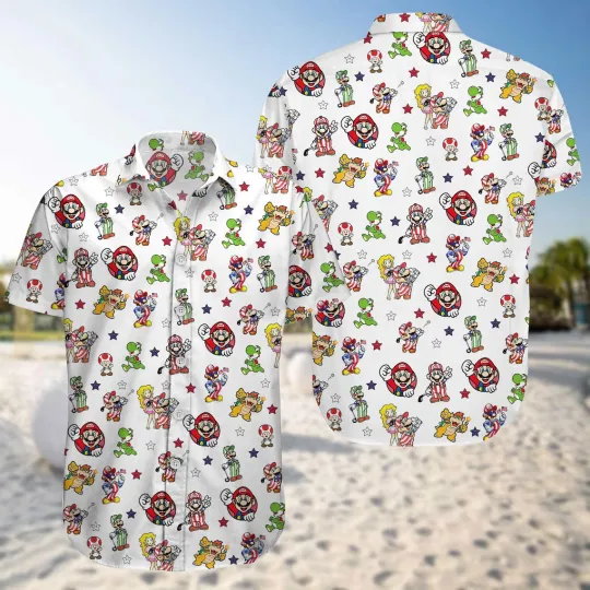 Discover Super Mario Hawaiian Button Down Shirt
