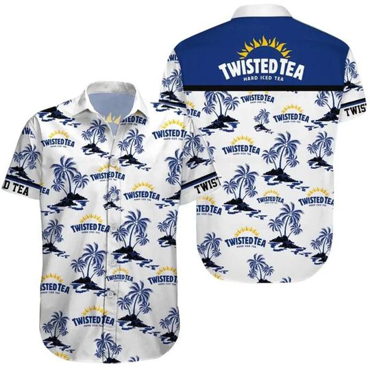 Twisted Tea Hawaiian Shirt, Blue Palm Tree Aloha Shirt for Men Women, Summer Beach Shirt, Vacation Casual Top, Beer Lover Gift