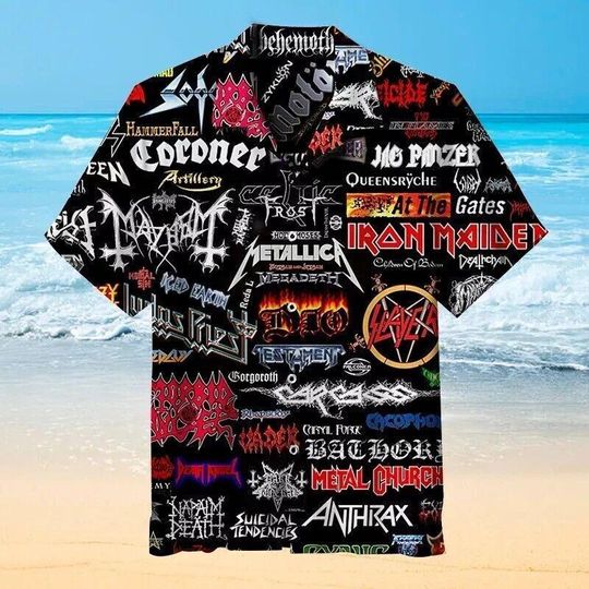 Discover Heavy Metal Typography Hawaiian Shirt for Men Women  Gothic Rock Band Style Aloha Shirt, Punk Rock Summer Outfit