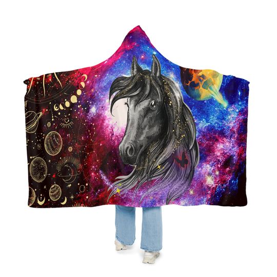 Discover Snuggle Blanket, Cozy Hoodie Blanket, Gift for her, Horse Lover's Gift, Soft Wearable Blanket, Horse Design, Fleece, Sherpa, Warm Blanket