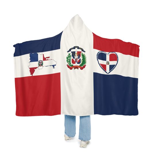 Discover Dominican Flag Snuggle Blanket Hoodie, Sherpa Hooded Blanket, Fleece Hooded Blanket, Unisex Snuggle Blanket, Custom Blanket Gift