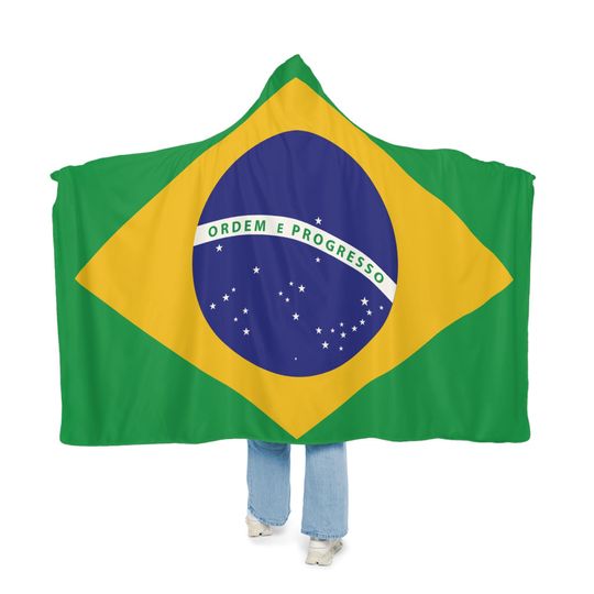 Brazilian Flag Snuggle Blanket Hoodie, Sherpa Hooded Blanket, Fleece Hooded Blanket, Custom Blanket Gift, Unisex Snuggle Blanket,