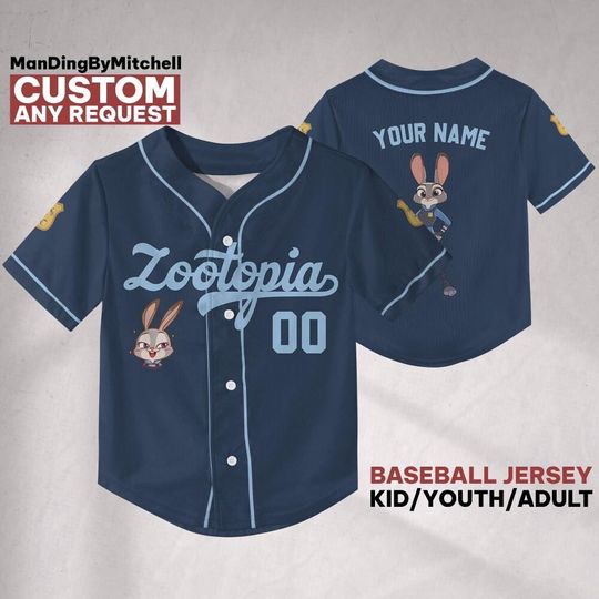 Personalize Disney Zootopia Judy Hopps ,Custom Kid Youth Adult Baseball Family Team Jersey, Disneyland Cute Birthday Gift