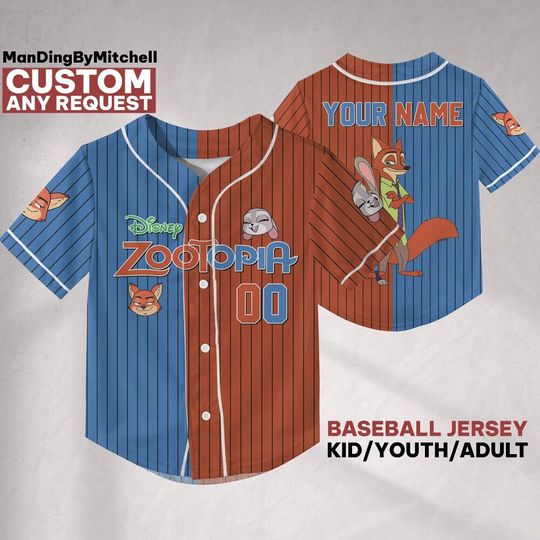 Personalize Disney Zootopia Judy Hopps And Nick-wilde ,Custom Kid Youth Adult Baseball Family Team Jersey, Disneyland Cute Birthday Gift