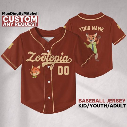Discover Personalize Disney Zootopia Nick Wilde ,Custom Kid Youth Adult Baseball Family Team Jersey, Disneyland Cute Birthday Gift