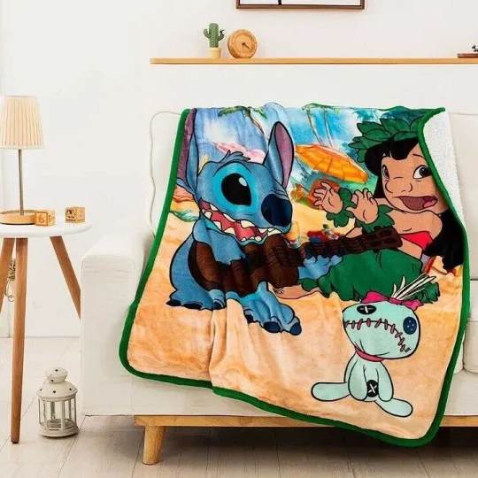 New Lilo and Stitch Beach Party Fleece Throw Gift Blanket Scrump Sherpa Disney