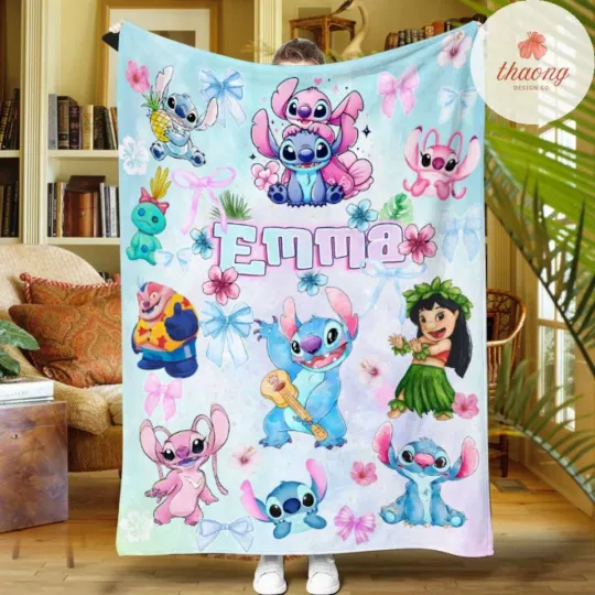 Discover Coquette bows Lilo Disney blanket, Custom Name Cute  Ohana Blanket, Ohana Means